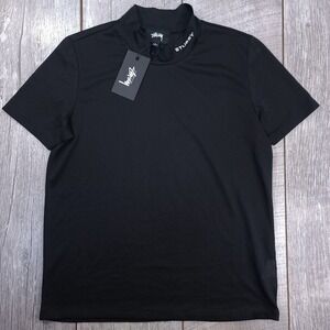 Stussy Womens Gazer Mock Tee Size Medium Black Sheer Short Sleeve Top
